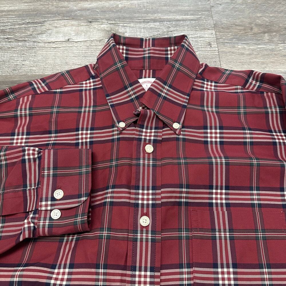 Brooks Brothers Red Mens L Madison Fit Supima Cotton Button Down Flannel‎ Shirt